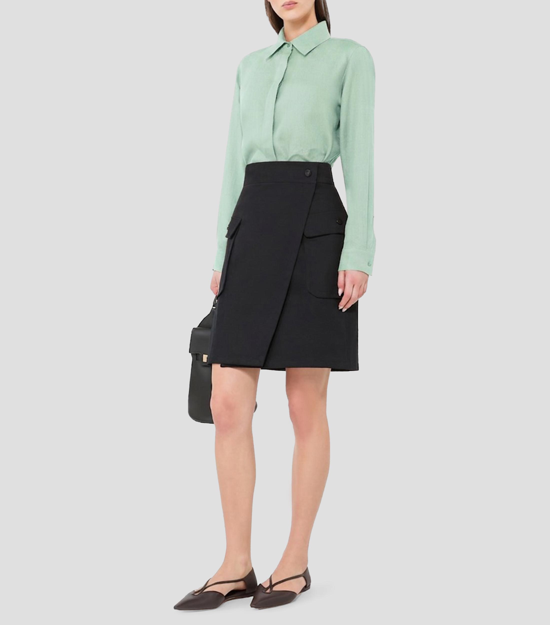 Camisa lisa en lino con manga larga Mujer